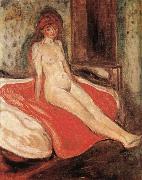 Edvard Munch The Gril sitting on the red quilt oil painting reproduction
